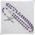 Plastic Violet Colour Round Catholic Beads Rosary (IO-cr233)